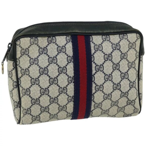 GUCCI GG Supreme Sherry Line Clutch Bag PVC Navy Red - Picture 1 of 13